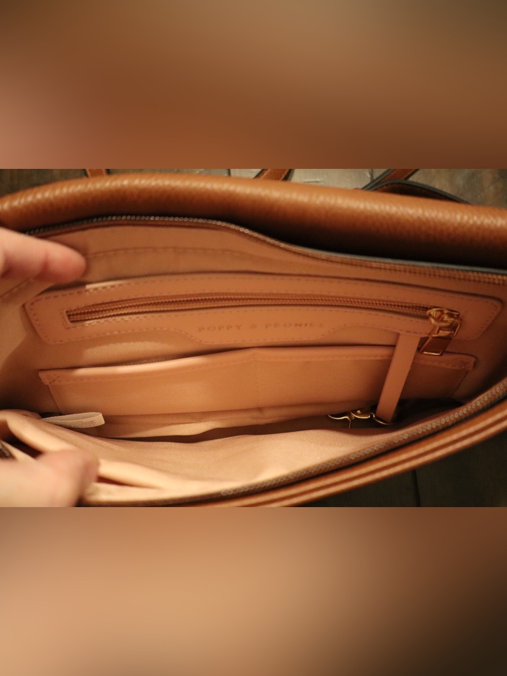 Poppy & Peonies Tan Leather Crossbody with Tassel - Picture 3 of 3